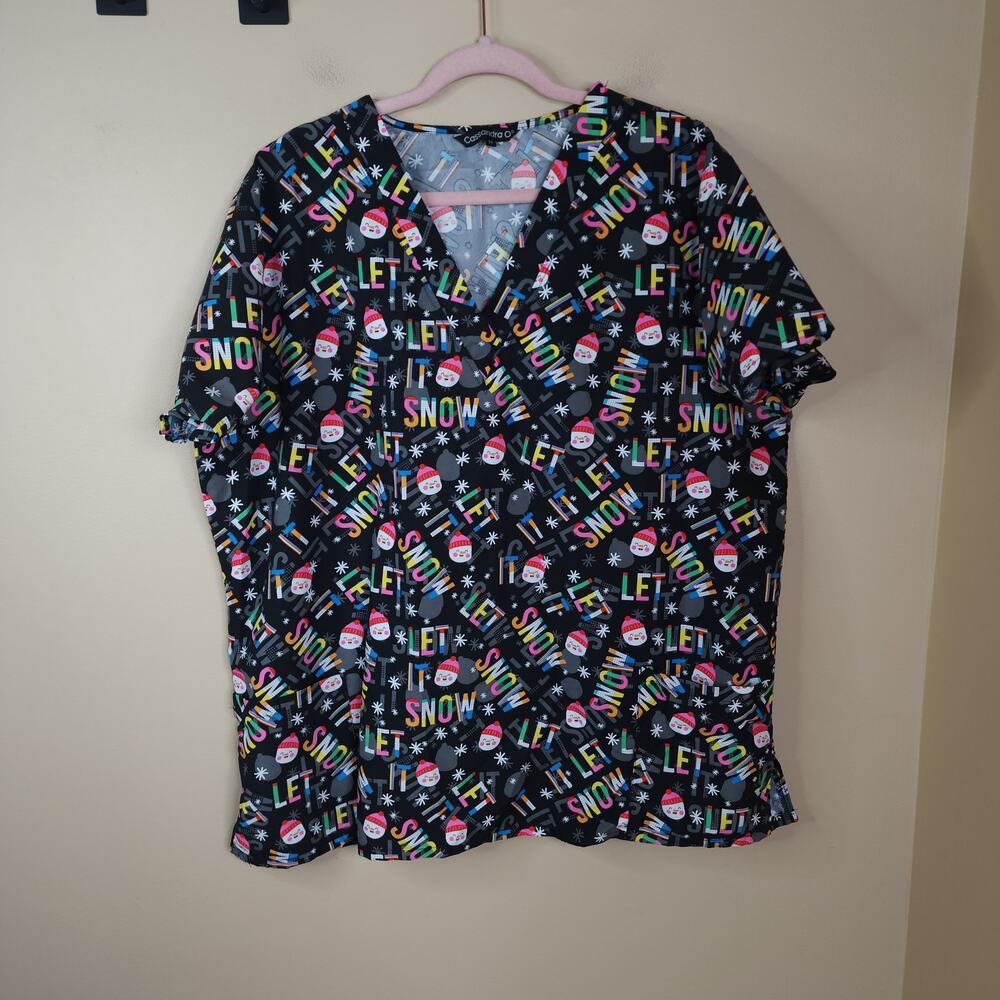Cassandra O Let It Snow Christmas Scrub Top Size 2X